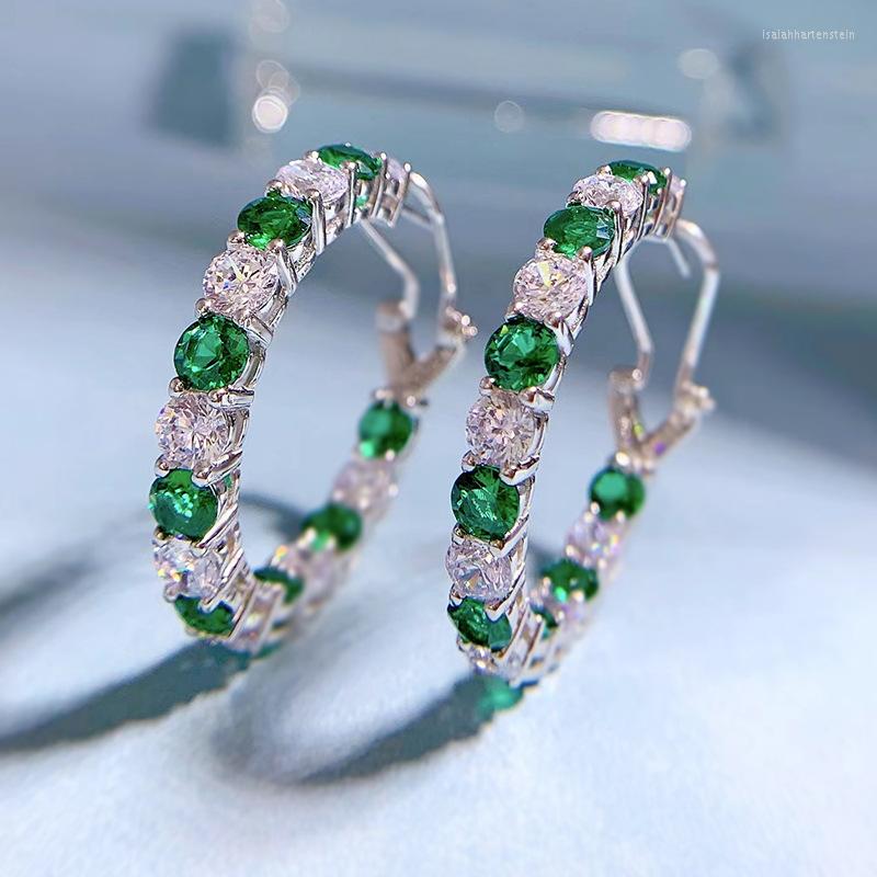 

Hoop Earrings 2023 Emerald Diamond Earring Real 925 Sterling Silver Jewelry Party Wedding For Women Bridal Engagement Bijou