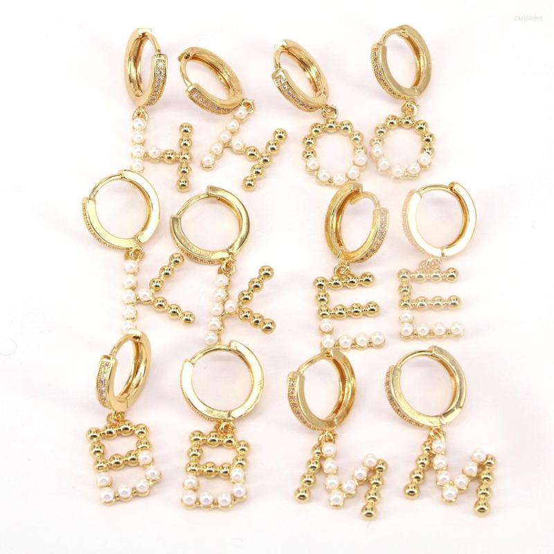 

Hoop Earrings 5Pairs Initial Dangle For Women Pearl Shell Personalized Letters Huggie Gift Her