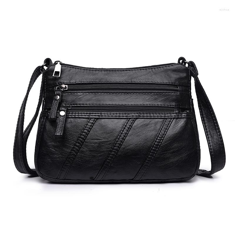 

Evening Bags High Quality Women's Crossbody Bag Black Soft Washed Leather Shoulder Women Messenger Capacity Handbags, Black1