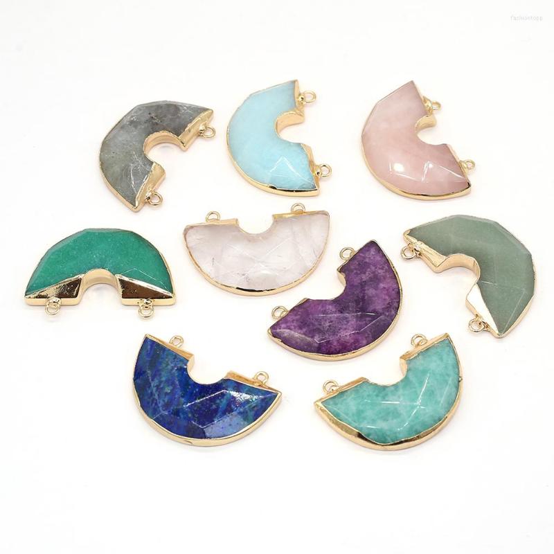 

Pendant Necklaces Natural Stone Pendants Faceted Semicircle Shape Double Loop Crystal Agate Charms For Jewelry Making Necklace Bracelet