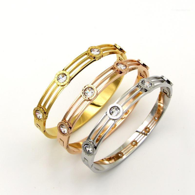 

Bangle Fashion Better Hollow Crystal Four Round Roman Numerals Bracelet Stainless Steel Rose Gold Color Women Party Gift1