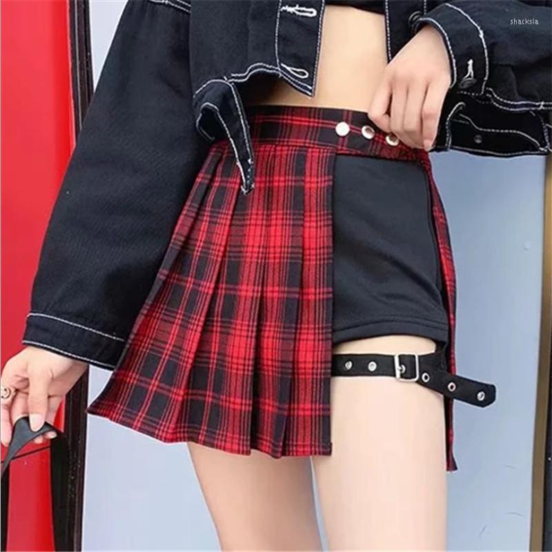 

Skirts Mini Skirt All Match Women Short Fashion Tartan Red Pleated Streatwear Plaid Side Button Womens Casual, Photo5