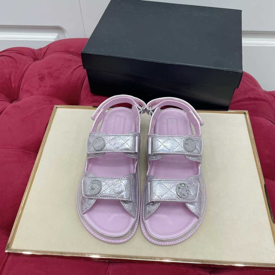 

Fashion Buckle Sandals grandad sandals Dad caviar leather chain gold High Quality women Slippers Red White Black Crystal glitter Calf quilted plaid, Rgsch-12 35-40