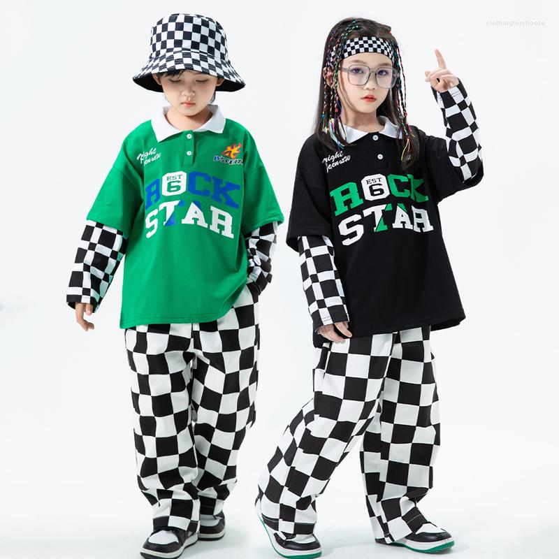 

Stage Wear Jazz Dance Costumes For Kids Loose Shirts Plaid Hiphop Pants Kpop Clothing Girls Boys Hip Hop Street Dancewear DQS1151