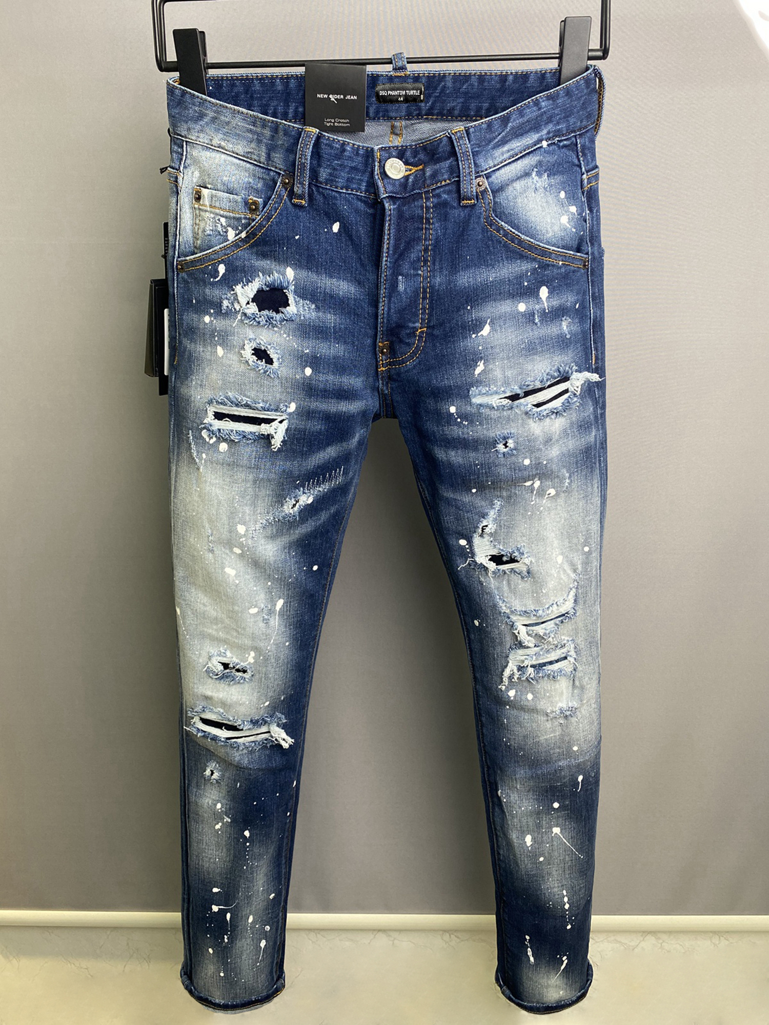 

DSQ PHANTOM TURTLE Men's Jeans Classic Fashion Man Jeans Hip Hop Rock Moto Mens Casual Design Ripped Jeans Distressed Skinny Denim Biker Jeans 61263, As picture