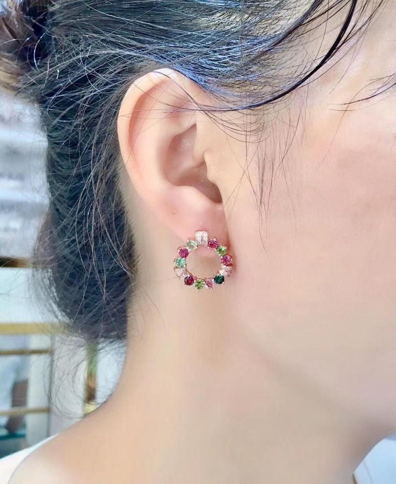 

Stud Earrings Arrival Natural And Real Tourmaline Earring 925 Sterling Silver Fine Jewelry