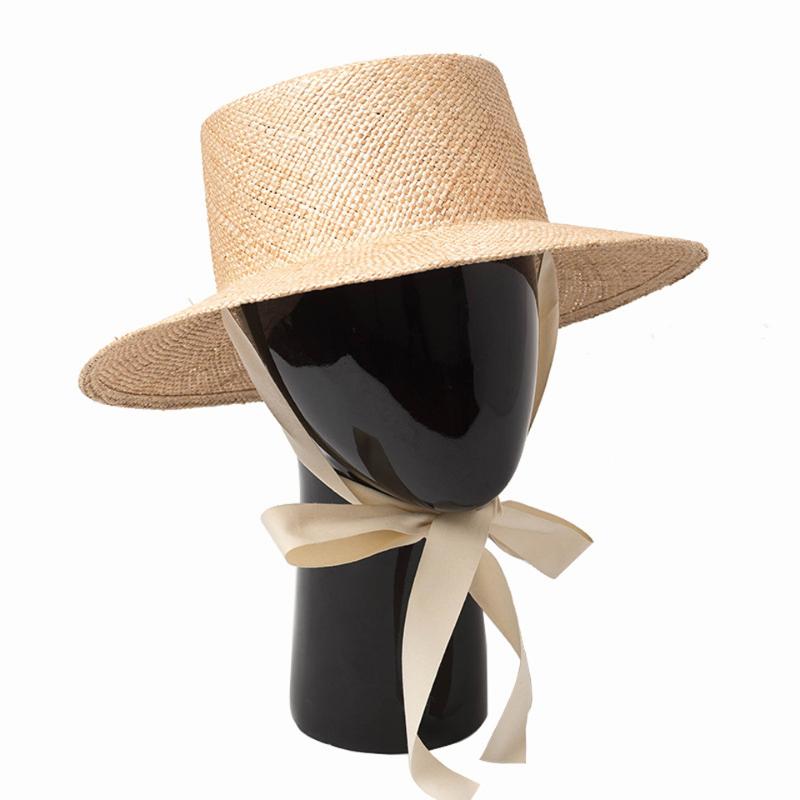 

Wide Brim Hats Summer Women Sun Hat With Ribbon Handmade Top Quality Skin-friendly Treasure Straw Gilrs High Natural Flat Beach, F100-1