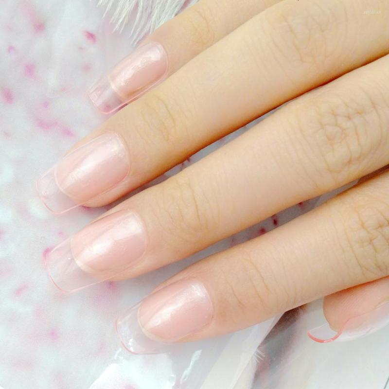 

False Nails 24Pcs Transparent Orange Long Square Fake With Jelly Glue Shiny Artificial DIY Finger Tip Manicure Tool, 379l