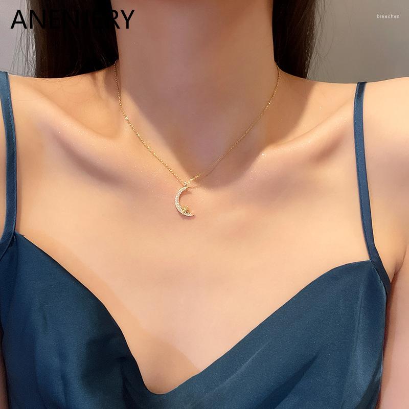 

Chains ANENJERY 316L Stainless Steel Zircon Octagram Moon Clavicle Necklace Ladies Festive Party Jewelry Gift