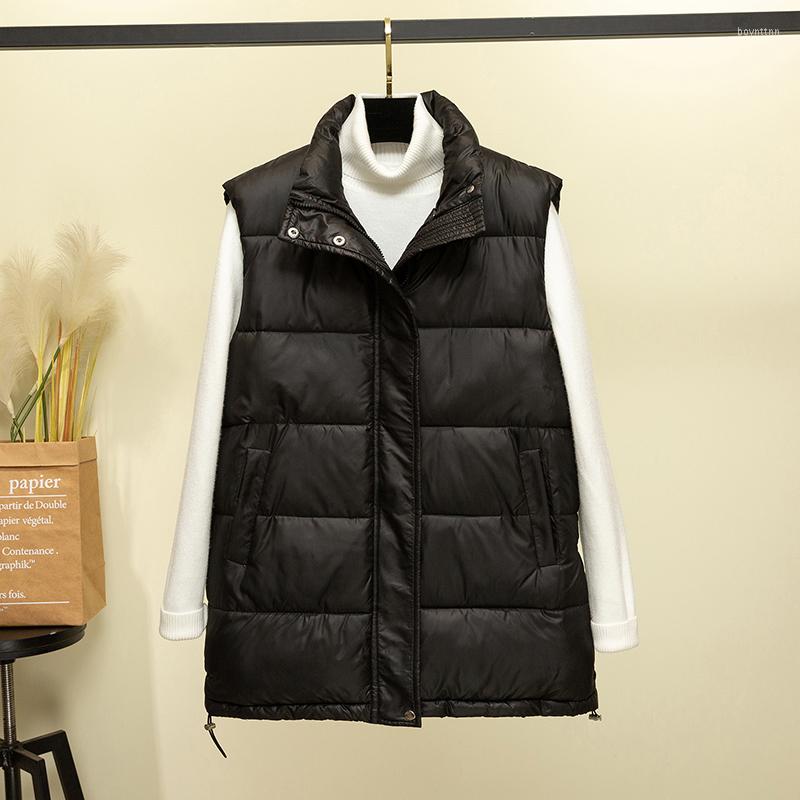 

Women's Vests Women Sleeveless Cotton Padded Vest Jacket Winter Warm Casual Thick Black Waistcoat For Female Stand Collar Zipper Outwear
