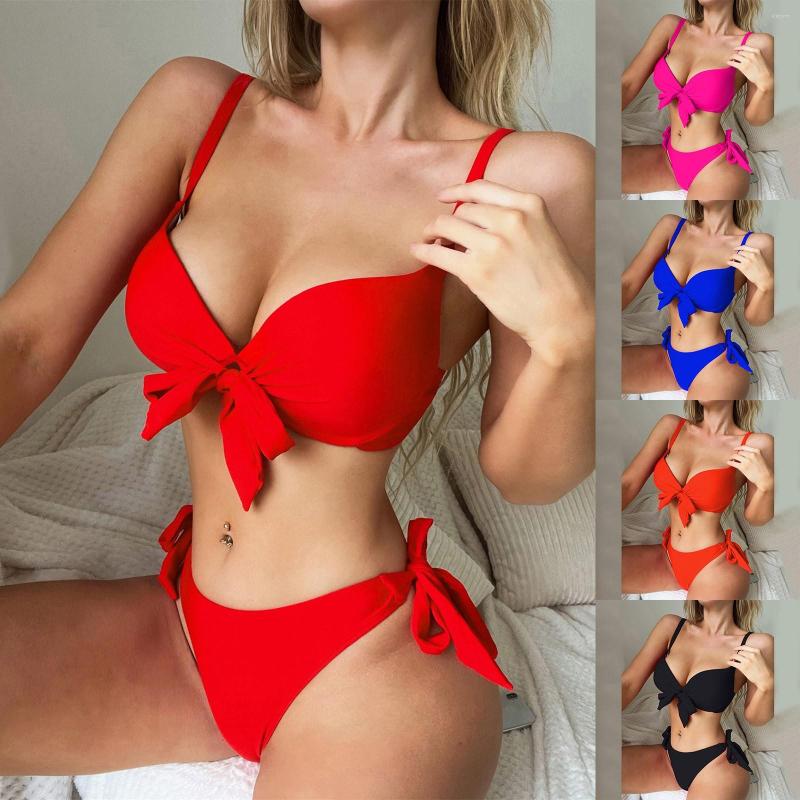 

Women' Swimwear Women Two Piece Solid Color Suits Sexy Split Tie Swimsuit Bikini Beachwear Padded For, Orange