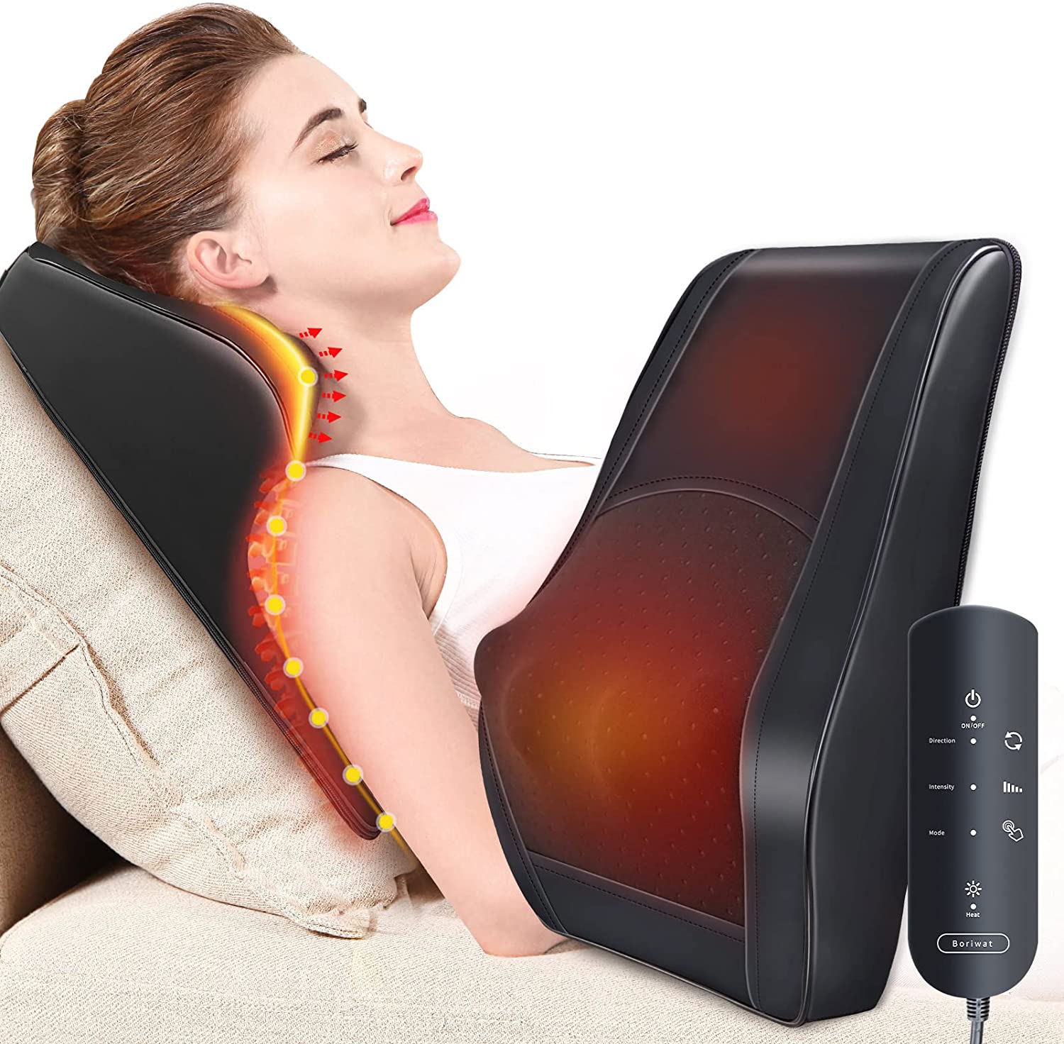 

Boriwat Back Massager with Heat Massagers for Neck and Back Shiatsu Neck Massage Pillow for Back Neck Shoulder Leg Pain Rel