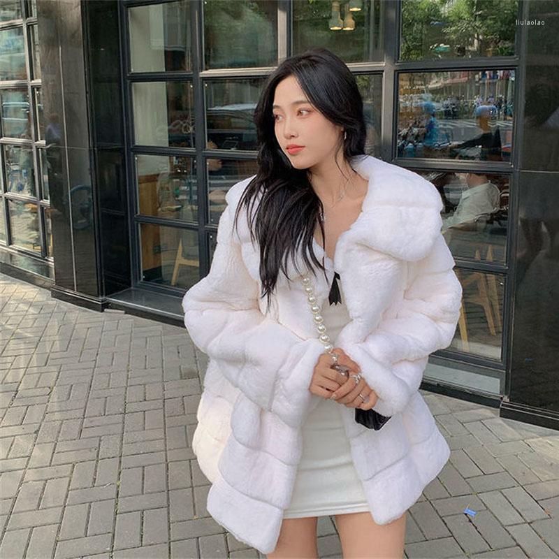

Women' Fur Autumn Winter Faux Jackets Women 2023 Fashion Mid-length Long Sleeve Women' Rex Coat Casual Ladies Jacket, White