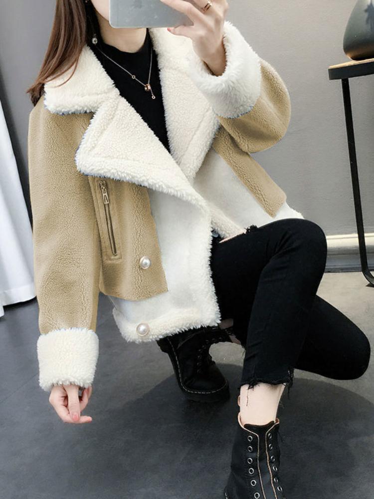 

Women's Fur & Faux Autumn Winter 2023 Style Lamb Wool Coat Short Loose Knit One-piece Thickened Sweater Cardigan Women CoatsWome, Navy regular