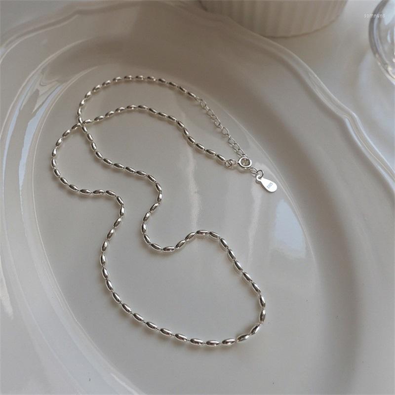 

Chains 925 Stamp Silver Stacked Rice Grain Olive Bead Necklaces For Women Simple Clavicle Chain Choker Fashion Color Jewelry