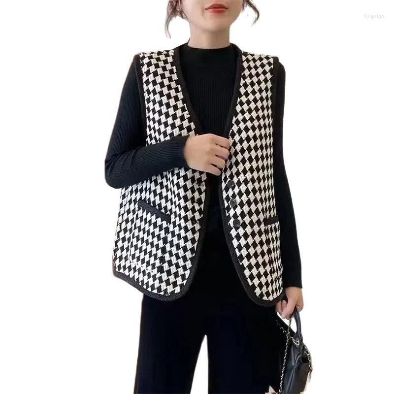 

Women' Vests Fashion Waistcoats Women' 2023 Korean Autumn Single-breasted Plaid Loose Tweed Coat Top Sleeveless Women Jacket, Black