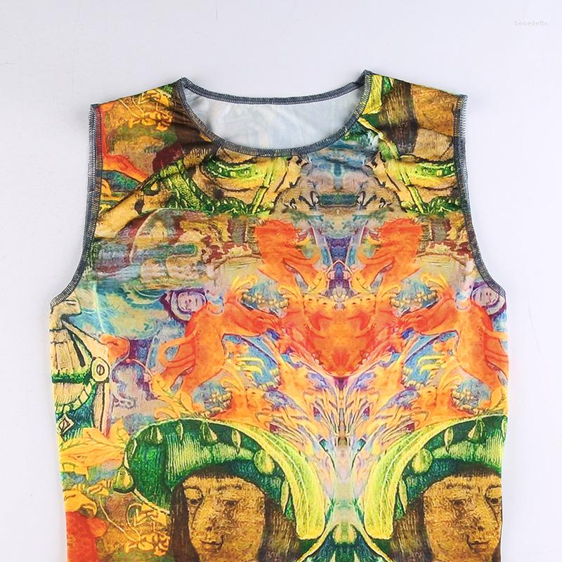 

Women' Tanks Winter Fashion Women' Tight-fitting Short Section Print Hit Color Round Neck Umbilical Top, Picture shown