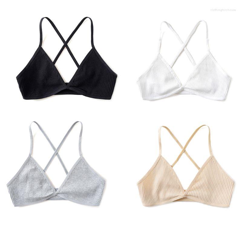 

Bras Women Girl Ultra Thin Bralette Sexy Deep V-Neck Criss For Cross Beauty Back Bra TRIANGLE Cup Wire Free Ribbed Knit U, White