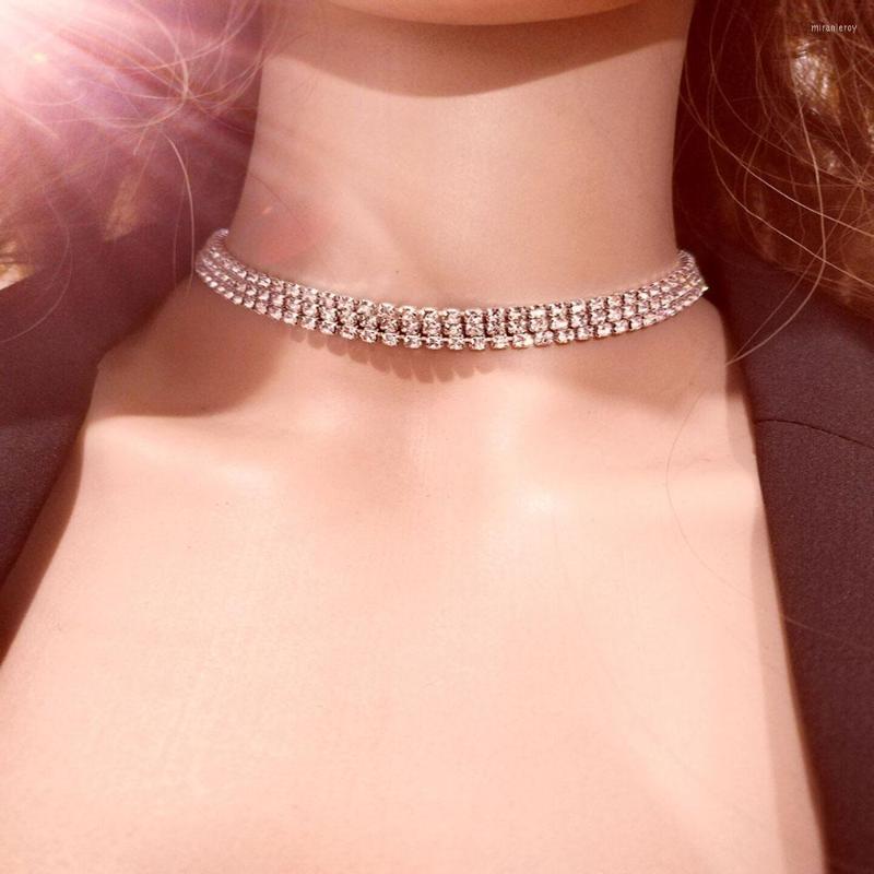 

Chains Designer Original Fashion 3 Row Rhinestone Necklaces For Women Geometry Crystal Wedding Jewelry Party Gifts