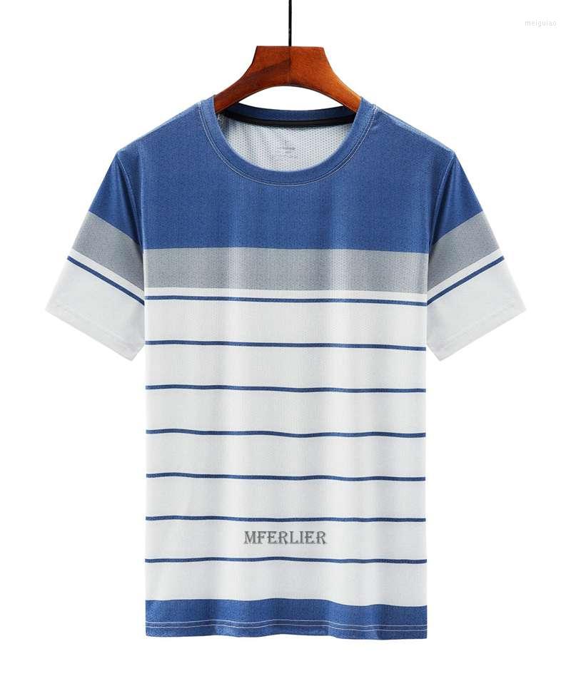 

Men's T Shirts Summer Men Striped Tshirt Short Sleeve Ice Quick Dry Plus Size 7XL 8XL Casual Business Tees Office Tops Blue Red, Picture color