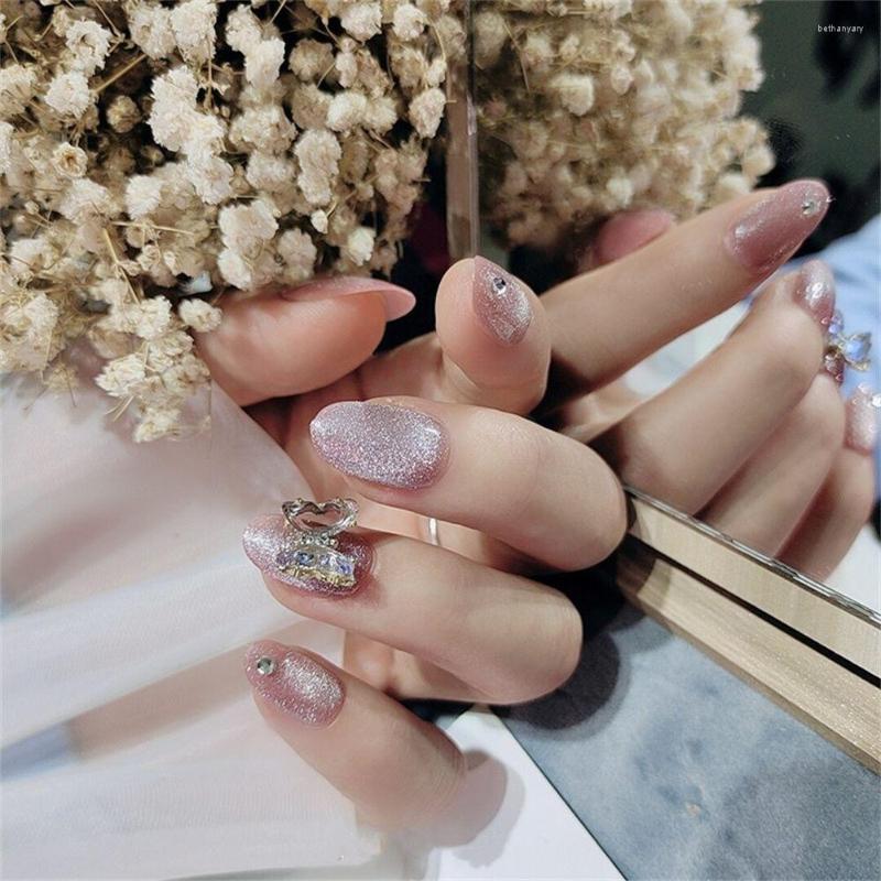 

False Nails 24Pcs/Box Detachable Butterfly Almond Wearable Glitter Medium Long Fake Full Cover Nail Tips Press On