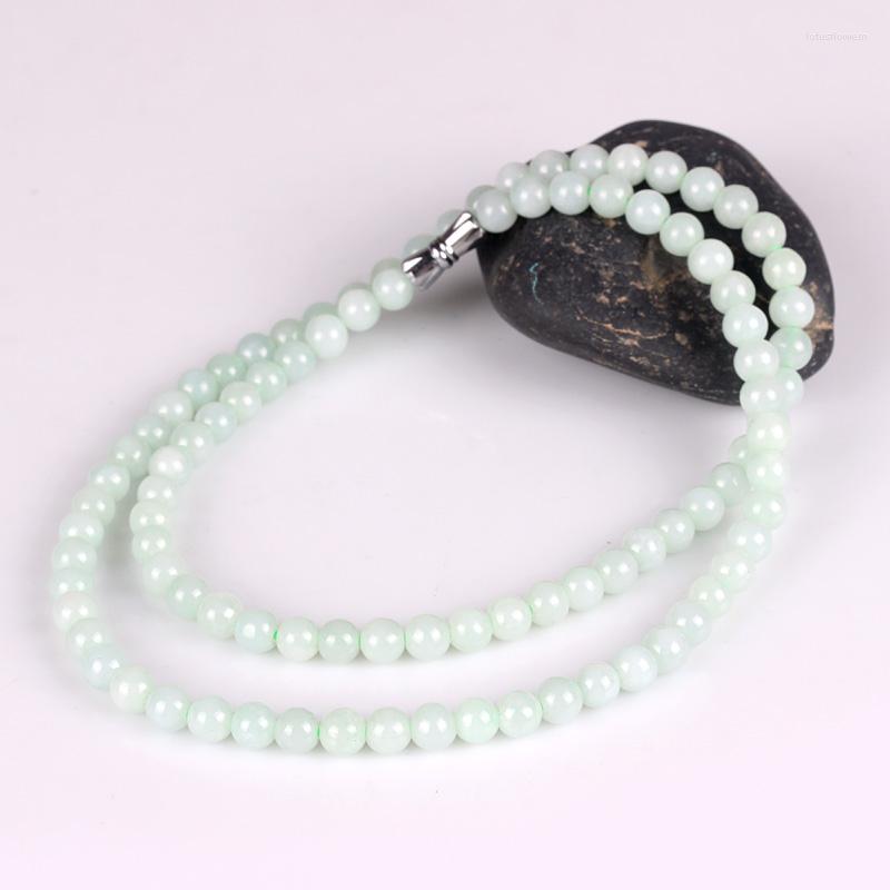 

Chains 5mm Genuine Jade A Cargo Bead Necklace Old Pit Burmese Light Green Moisturizing Eb2963#
