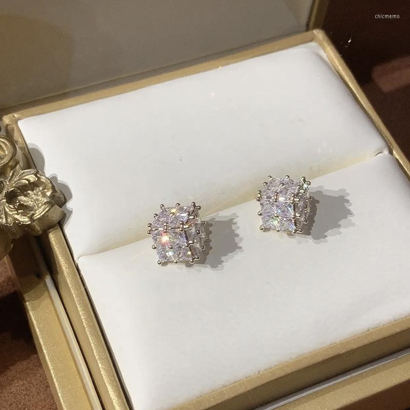 

Stud Earrings 2023 Arrival Korean Trendy Zircon Square Temperament Versatile Simple Cute Female Jewelry