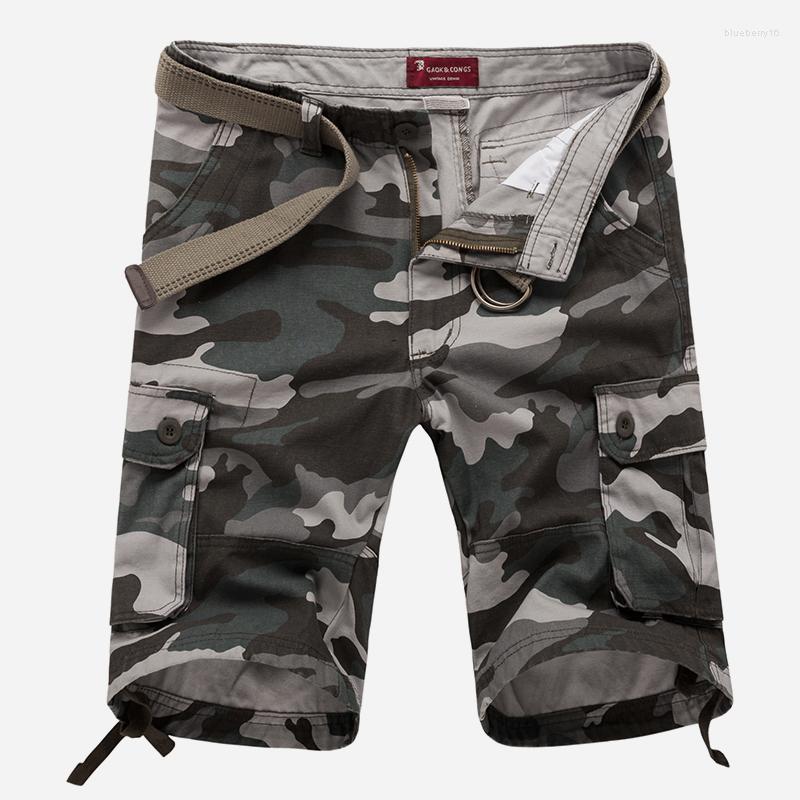 

Men's Shorts 2023 Summer Men Casual Loose Camouflage Cargo Multi-Pocket Cotton Street Military Knee-Length Beach NO BELTS, Blue camouflage