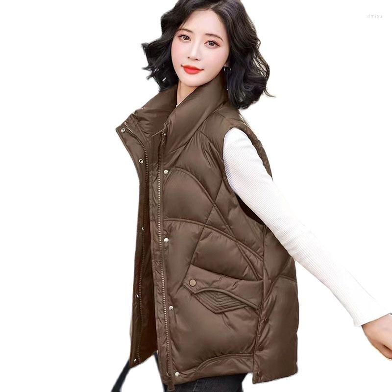 

Women' Vests 2023 Autumn Winter Down Cotton Vest Women' Short Sleeveless Stand Collar Casual Warm Parkas Female Waistcoat Tops, Black