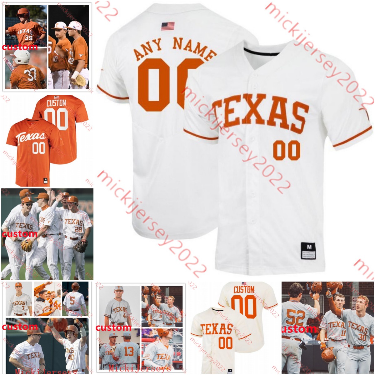 

Stitched Texas Longhorns Baseball Jersey Mitchell Daly Lebarron Johnson Lucas Gordon Zane Morehouse Charlie Hurley Custom Mens Youth college Texas Jerseys, Grey