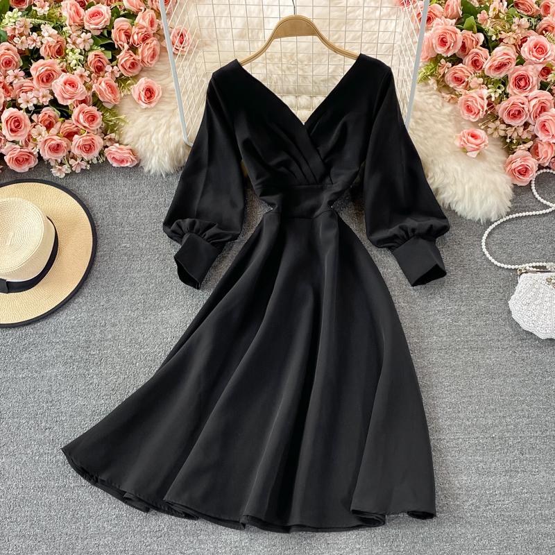 

Casual Dresses ZCWXM Spring Chiffon Woman Elegant Party Night A Line V Neck Long Kantern Sleeve Women Medium Green/Red