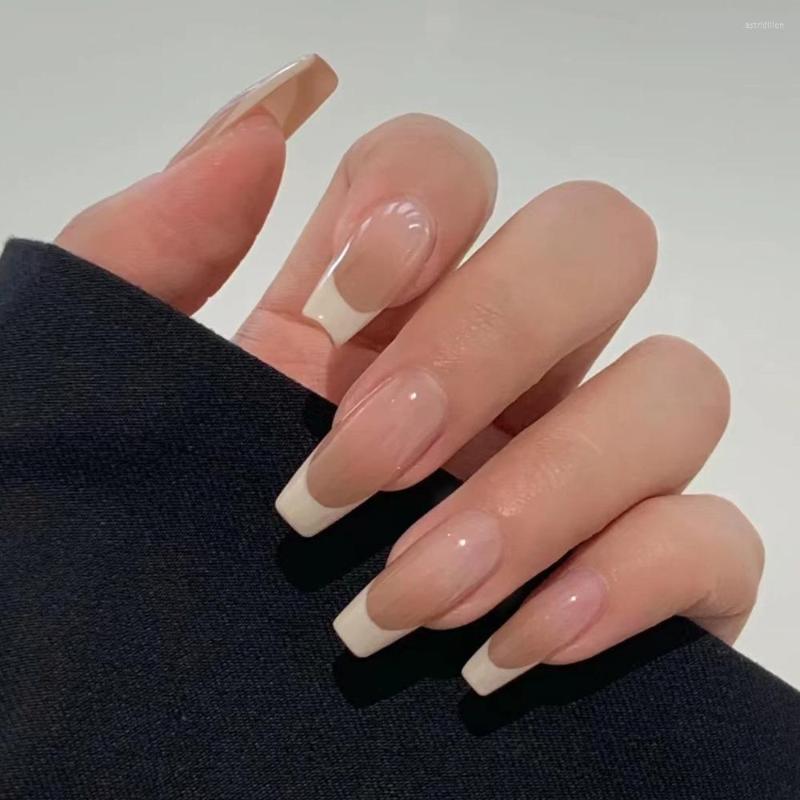 

False Nails Fashion White French Wearable Nail Art Glossy Extra Long Nude Color Detachable Finished Press On Wholesale, Mt862cy070
