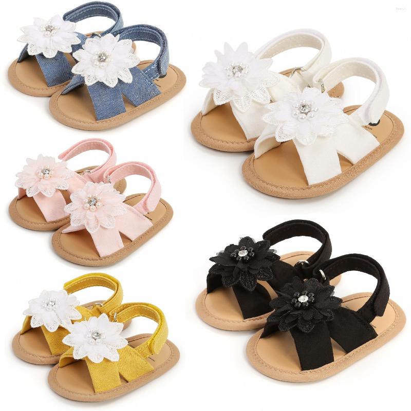 

First Walkers Summer Pearl Flower Baby Sandals Girls Shoes Soft Soled Walking Anti Sliped Toddler, Black