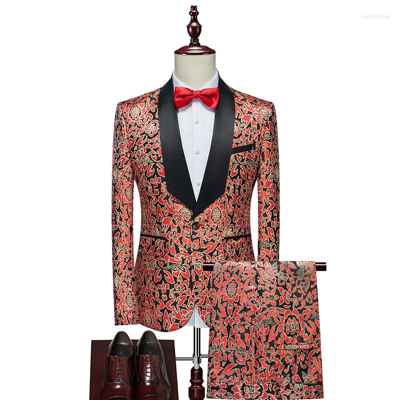 

Men's Suits 2023 Men's Jacquard Casual Multicolor Suit Studio Performance Groom Wedding Two-Piece, Watermelon red