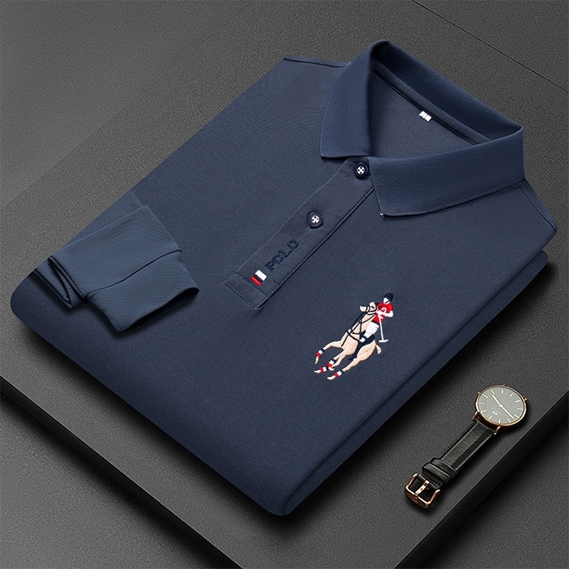 

Men's Polos 2023 Breathable Jacket Luxury Cotton Embroidered Business Long Sleeve POLO Shirt Solid Color Lapel Men Casual 230311, Navy blue