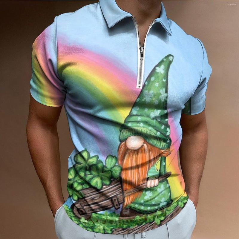 

Men's T Shirts Mens St Patricks Day 3D Digital Print Lapel Zipper Short Sleeve Shirt Top Blouse Oversized Men Clothes Basic Sports, Green