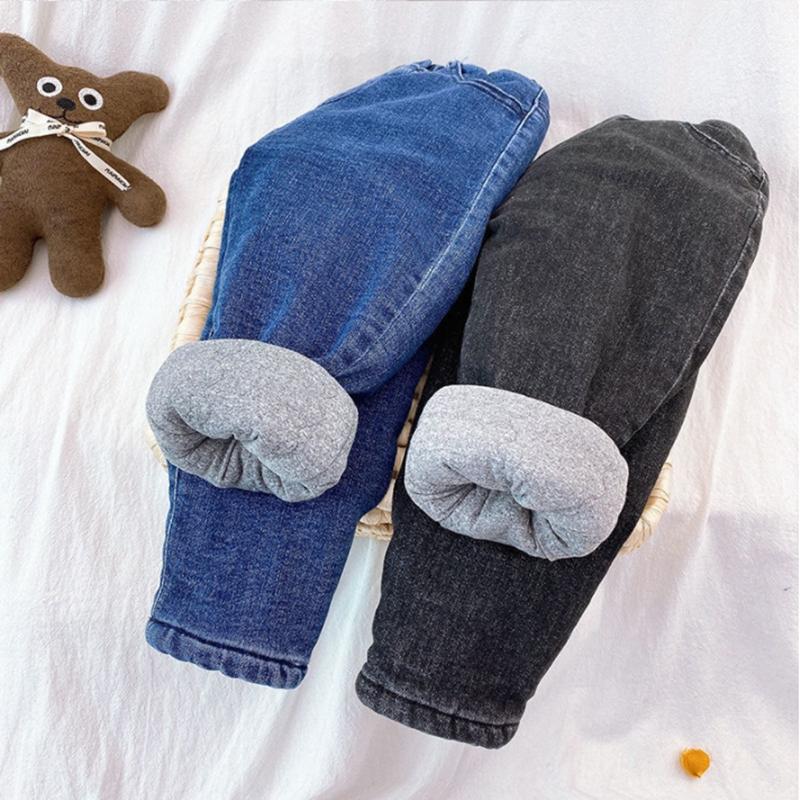 

Jeans All-match Thick And Cotton Super Warm Boys Girls Elastic Waist Casual Denim Pants Kids Baby Children Winter Trousers, 1pcs pants