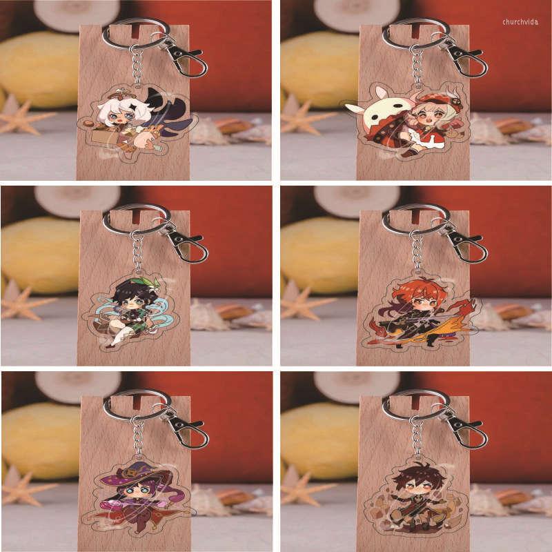 

Keychains Game Genshin Zhongli HuTao Acrylic Key Chain Pendant Fans Keyrings