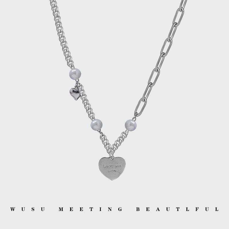 

Pendant Necklaces Selling Silver Plated Necklace Pearl Beads For Women Clavicle Chain Charm Heart Jewelry Gift