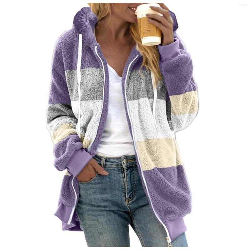 

Women's Jackets Plus Size Fleece Jacket For Women 2023 Winter Warm Plush Zipper Hoodie Fashion Striped Casual Women's Coat Outwear, Ag