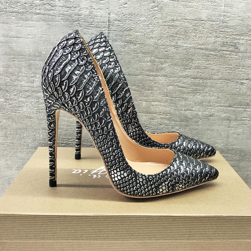 

Dress Shoes Fashion Women Lady Black Python Snake Leather Poined Toe Stiletto High Heel Pump HIGH-HEELED SHOE Wedding, 12cm
