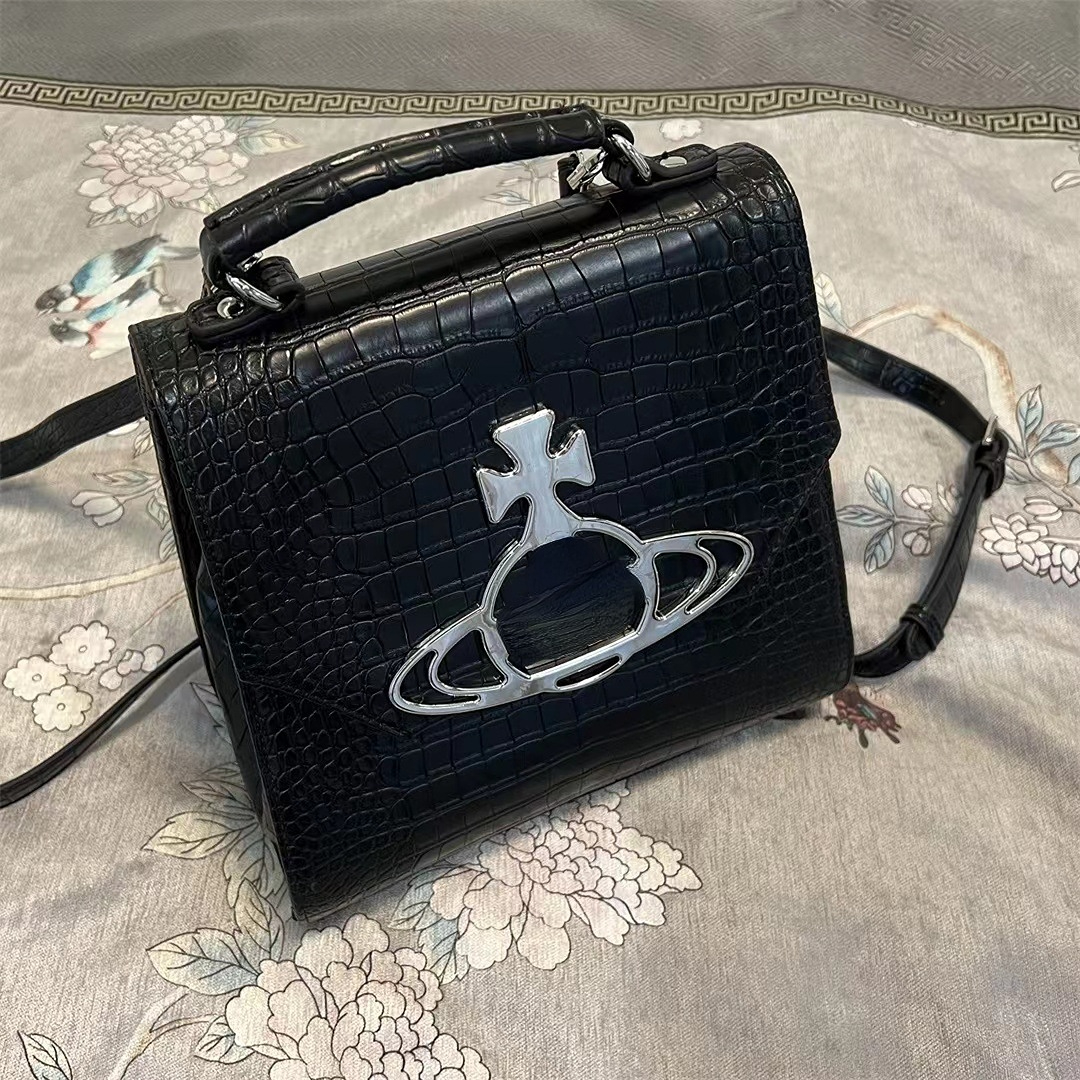 

Alligator Leather Backpacks Large Capacity Black Saturn Bag Female