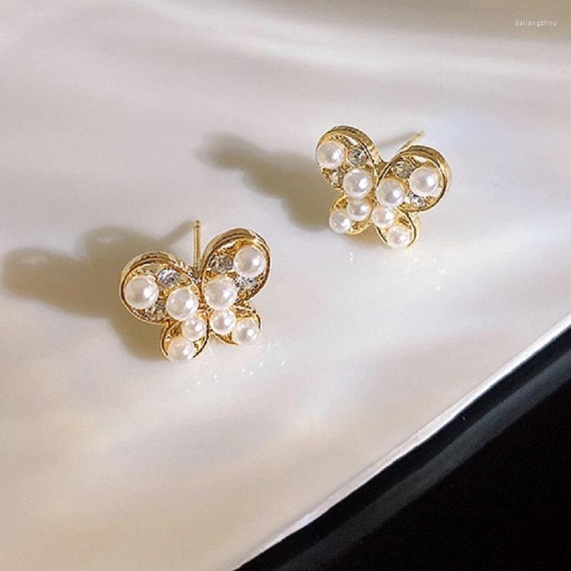 

Stud Earrings Lovelink Hollow Metal Butterfly Pearl For Women Luxury Korean Gold Color Zircon Girls Party Jewelry