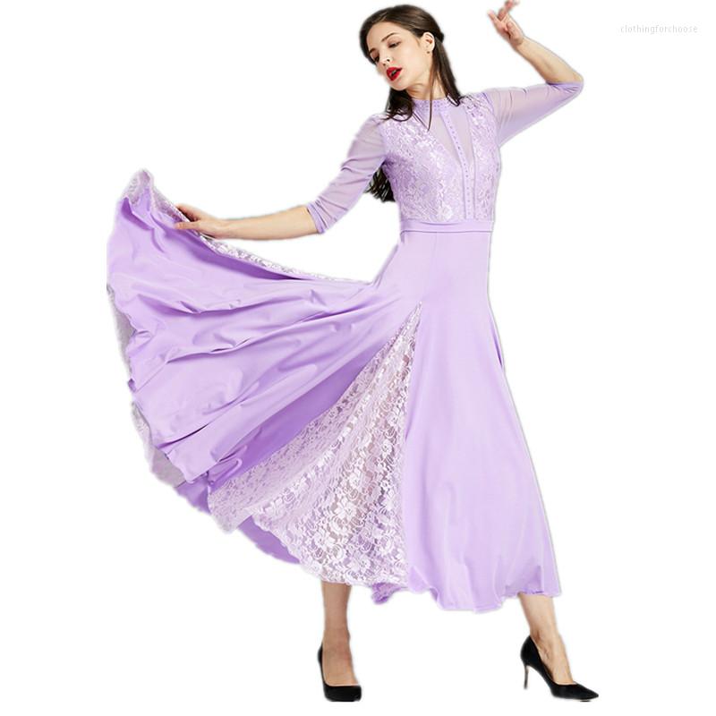 

Stage Wear Purple Lace Stiching Lyric Women Ballroom Dance Dress Tango Rumba Waltz Modern Costumes Ball, Black