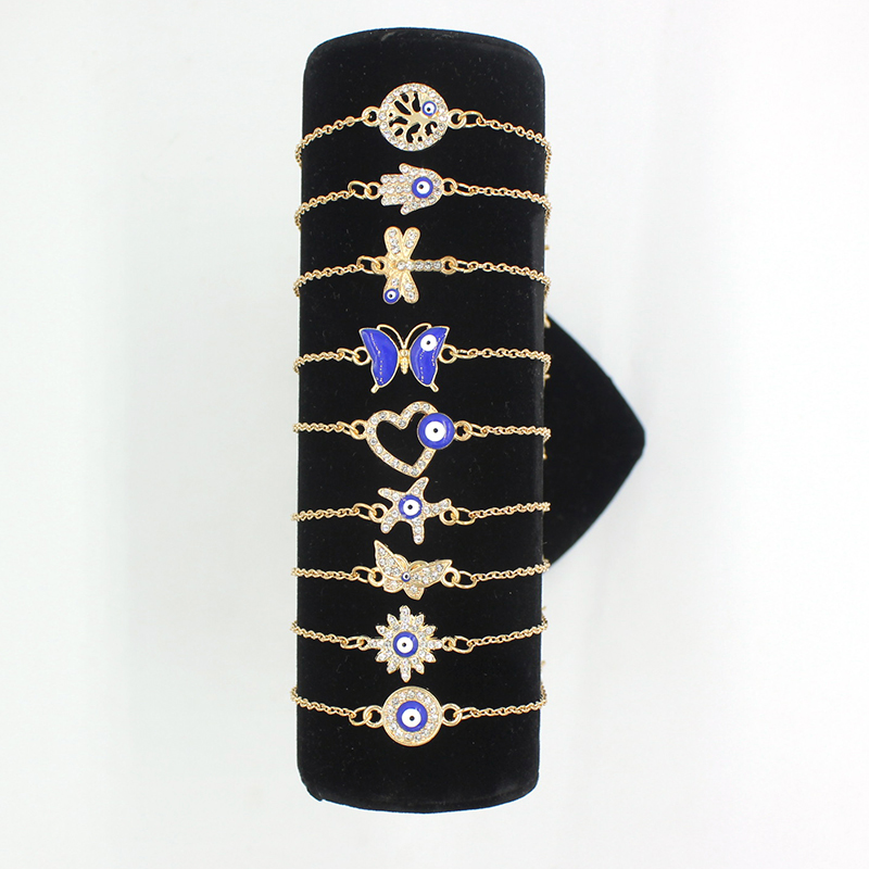 

Gold Plated Rhinestone Evil Eyes Charm Bracelets For Women Gifts New Lucky Jewelry Family Protection Jewellery
