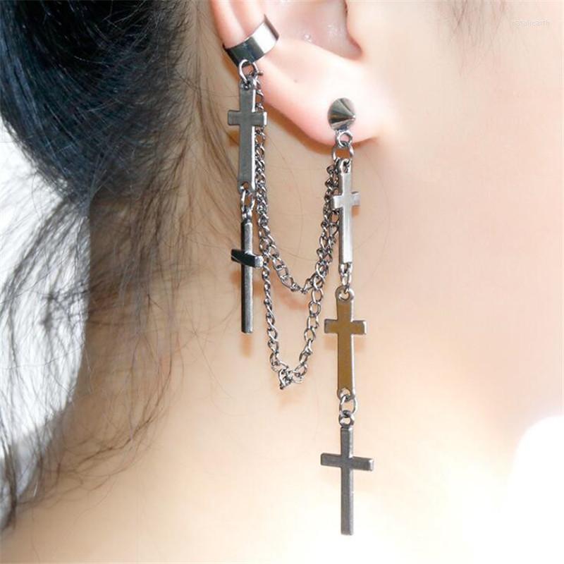 

Dangle Earrings One Piece Punk Hip Hop Rock Cross Tassel Chain Drop Earring For Women Men Jewelry Gifts Alloy Nickel Free Fj062