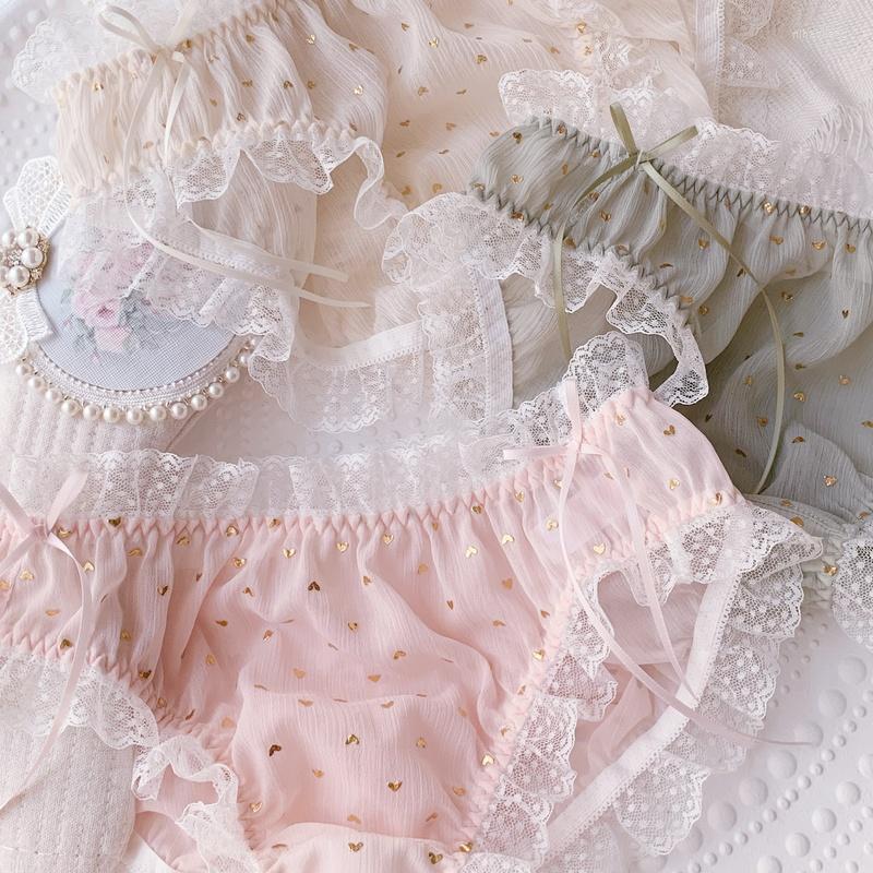 

Women's Panties Women's Transparent Lace Lolita Panty Lovely Cute Kawaii Lingerie Floral Chiffon Mesh Ruffle Underwear Brief, Beige