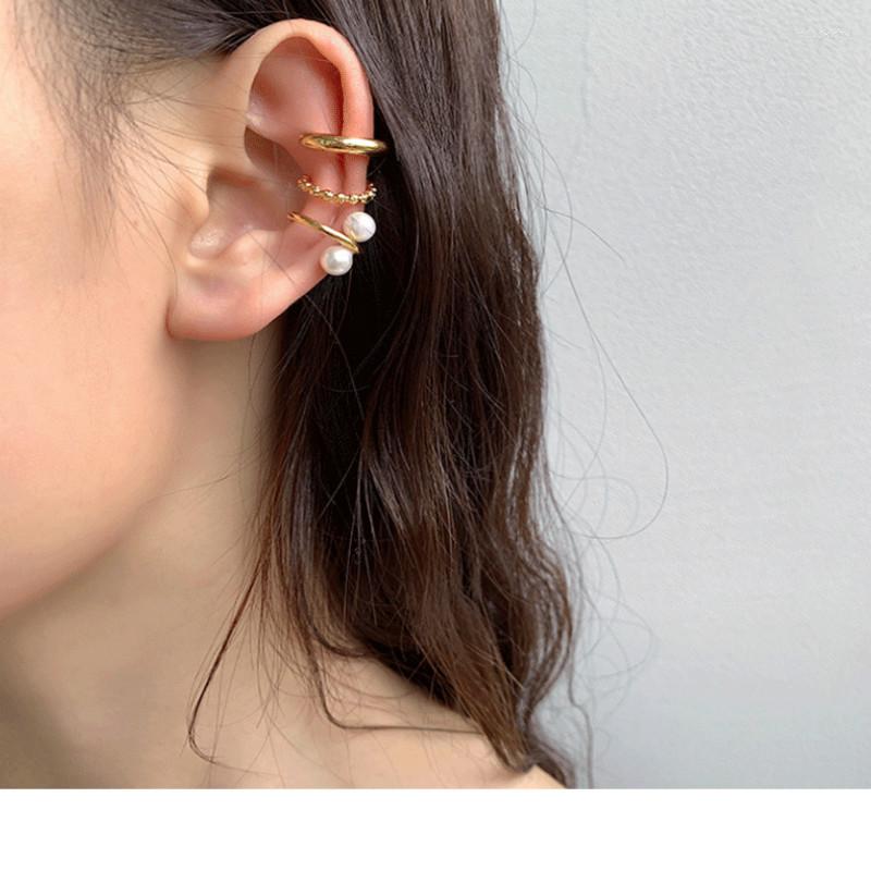 

Backs Earrings Pearl Ear Clip Cuff Earring For Women Teen Girls No Piercing Gold 3 Pcs Set Punk Kpop Cute Jewelry Birthday Gift Party