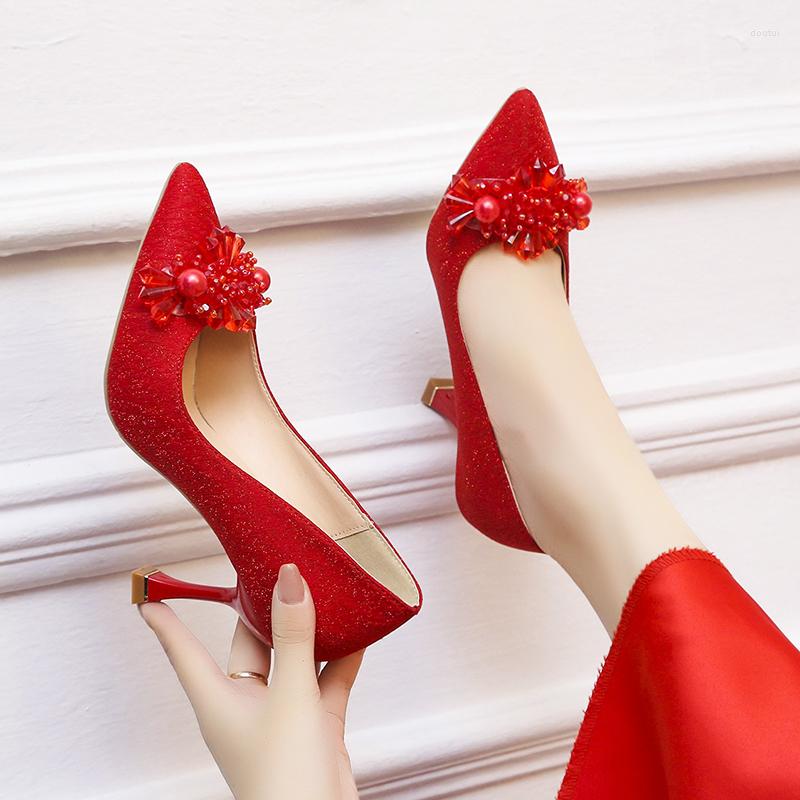 

Dress Shoes 2023 Spring And Autumn Fashion Red Pointed High Heels Women's Comfortable Shallow Mouth Lazy Slip-on Single Women