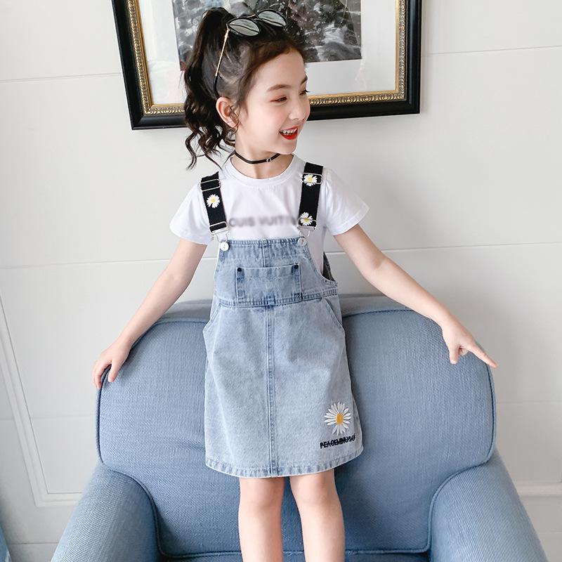 

Clothing Sets Casual Summer Baby Girls Cotton White T-shirts Loose Suspenders Shorts Jeans Suit 2pcs Kids Fashion Children Outfits, Suspenders jeans
